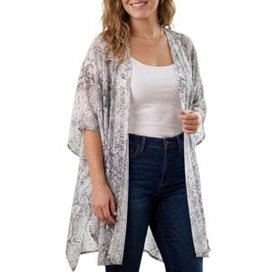 Iris Open Front Kimono Womens Small Lightweight Snakeskin Print Coverups